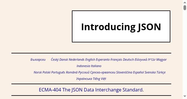 Screenshot of json.org