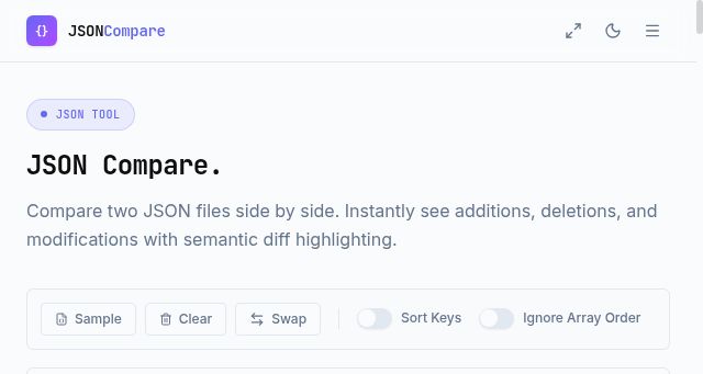 Screenshot of jsoncompare.com
