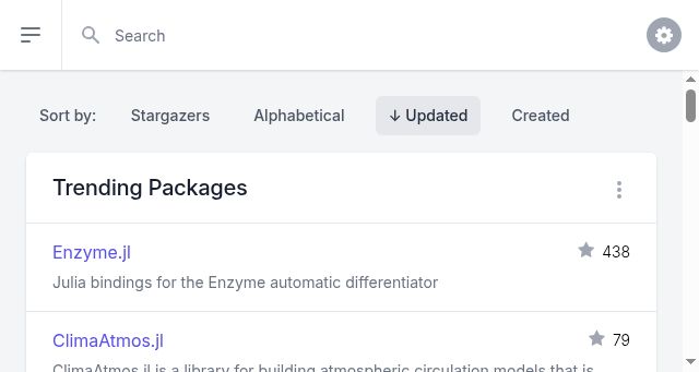 Screenshot of juliapackages.com