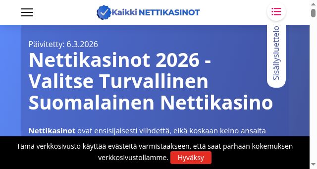 Screenshot of kaikkinettikasinot.fi