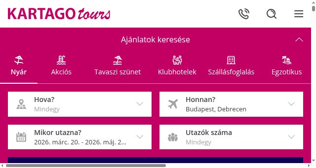 Screenshot of kartagotours.hu