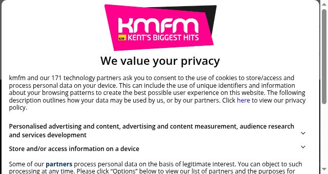 Screenshot of kmfm.co.uk