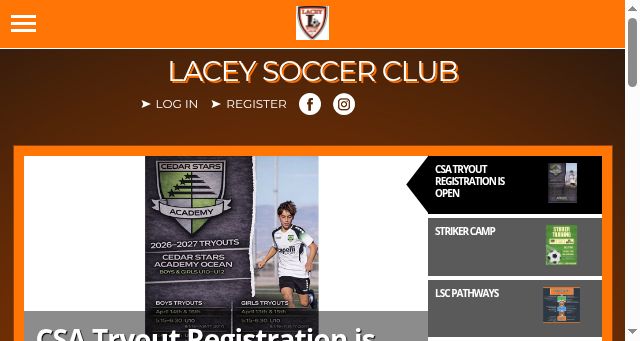 Screenshot of laceysoccer.com