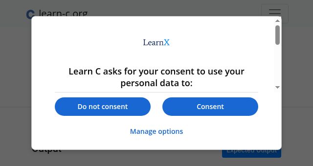 Screenshot of learn-c.org
