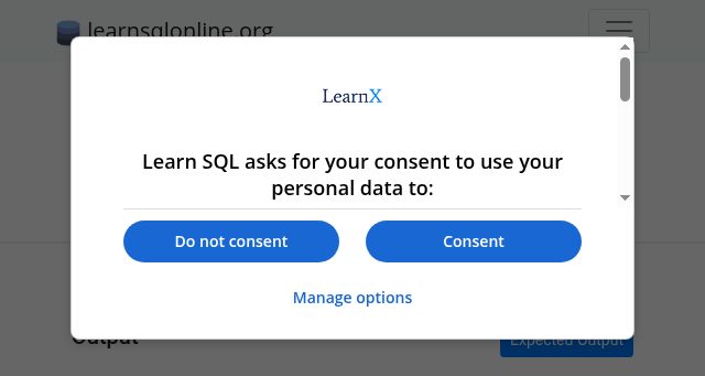 Screenshot of learnsqlonline.org