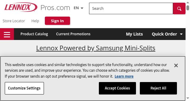Screenshot of lennoxpros.com