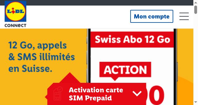 Screenshot of lidl-connect.ch