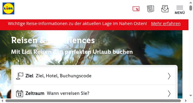 Screenshot of lidl-reisen.de