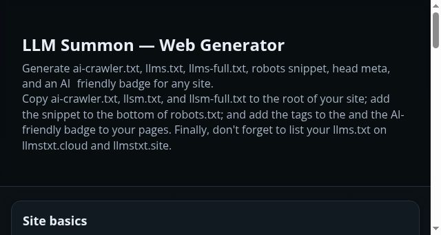 Screenshot of llmsummon.com