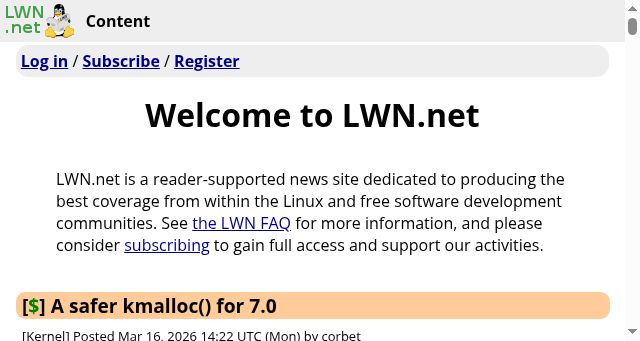 Screenshot of lwn.net