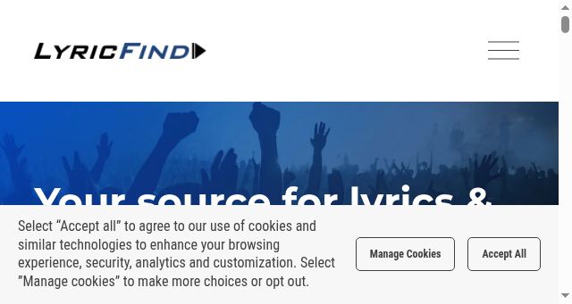 Screenshot of lyricfind.com