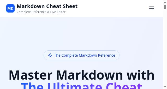 Screenshot of markdowncheatsheet.com