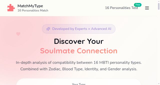 Screenshot of matchmytype.org