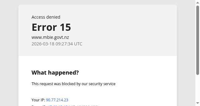 Screenshot of mbie.govt.nz