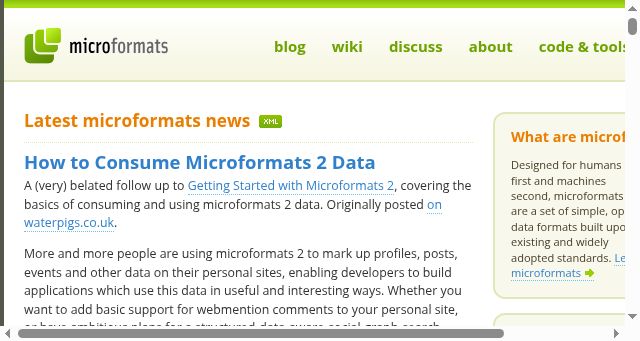 Screenshot of microformats.org