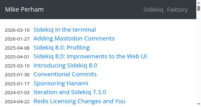 Screenshot of mikeperham.com