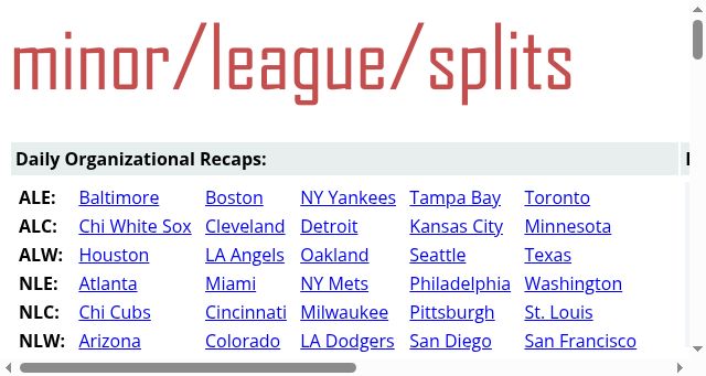 Screenshot of minorleaguesplits.com