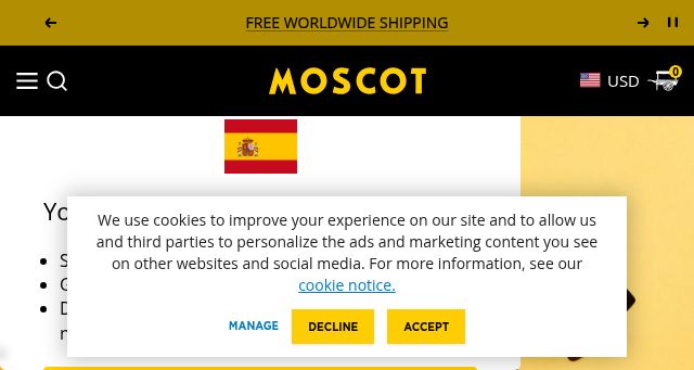 Screenshot of moscot.com