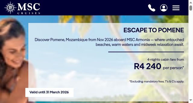 Screenshot of msccruises.co.za