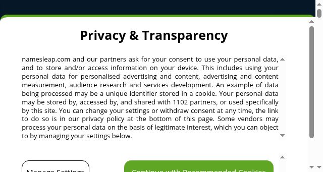 Screenshot of namesleap.com