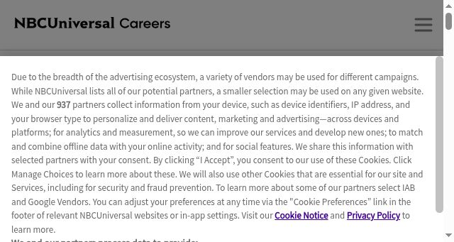 Screenshot of nbcunicareers.com