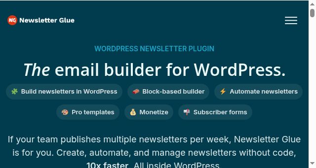 Screenshot of newsletterglue.com