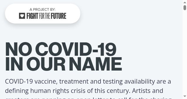Screenshot of nocovidinourname.com