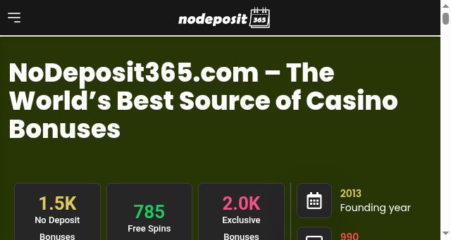 Screenshot of nodeposit365.com