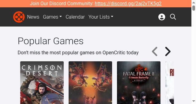 Screenshot of opencritic.com