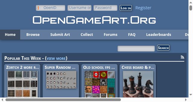 Screenshot of opengameart.org