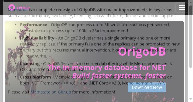 Screenshot of origodb.com