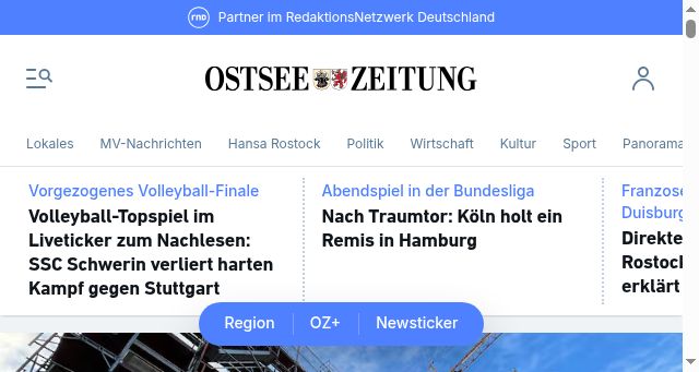 Screenshot of ostsee-zeitung.de