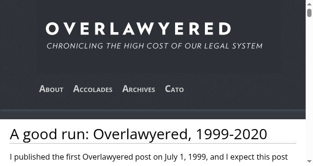 Screenshot of overlawyered.com