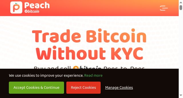 Screenshot of peachbitcoin.com