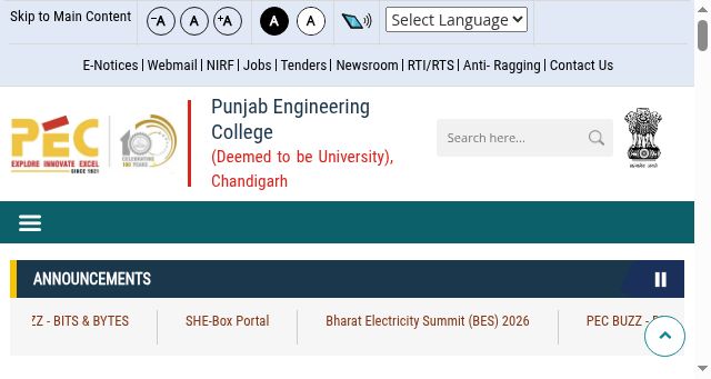 Screenshot of pec.ac.in