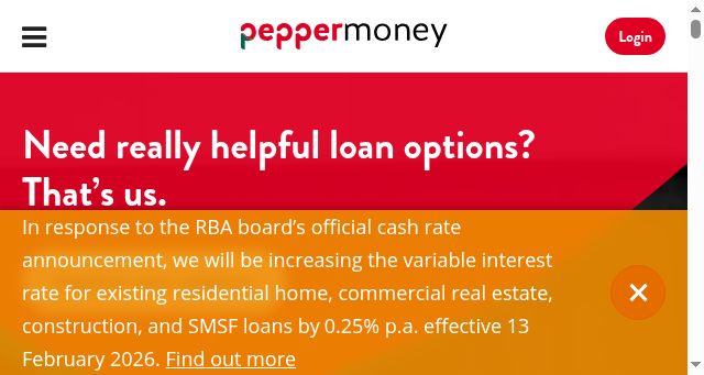 Screenshot of peppermoney.com.au
