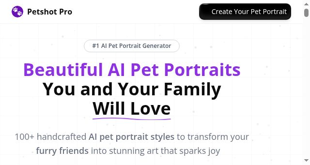 Screenshot of petportraitgenerator.ai
