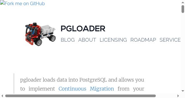 Screenshot of pgloader.io