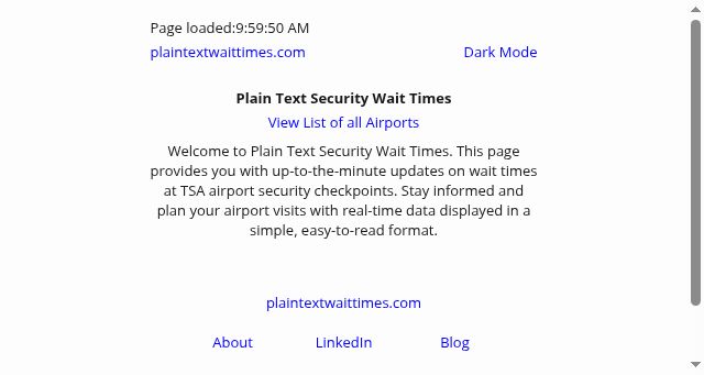 Screenshot of plaintextwaittimes.com