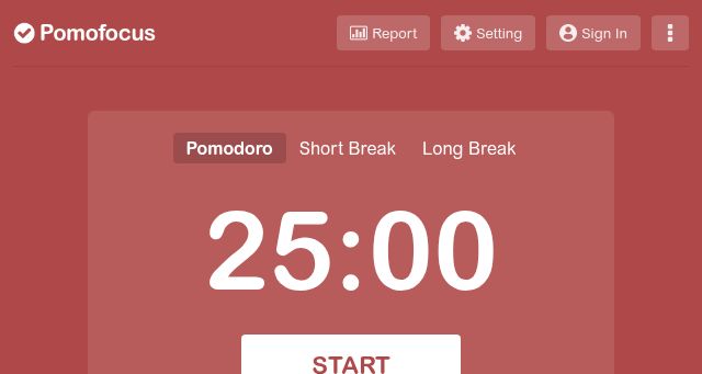 Screenshot of pomofocus.io