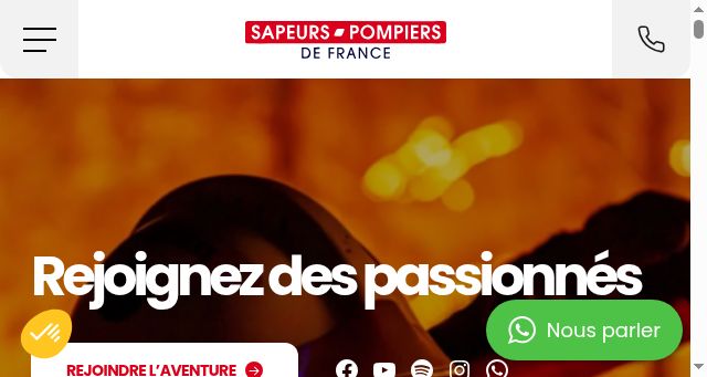 Screenshot of pompiers.fr