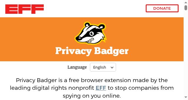Screenshot of privacybadger.org
