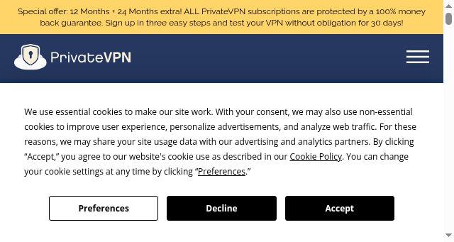 Screenshot of privatevpn.com