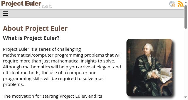 Screenshot of projecteuler.net