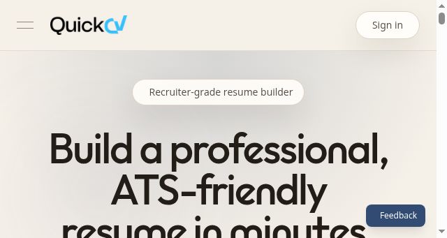 Screenshot of quickcv.io