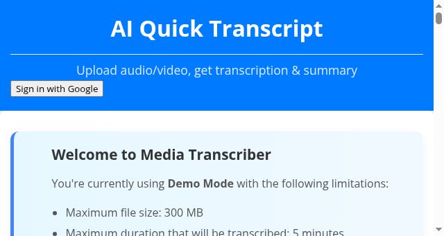 Screenshot of quicktranscript.app