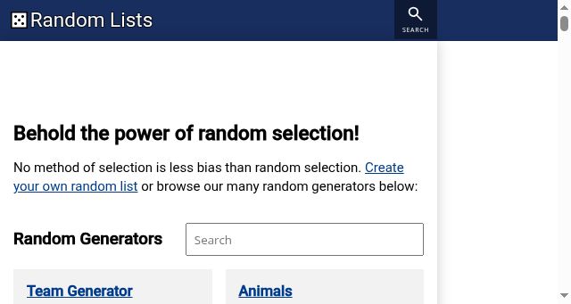 Screenshot of randomlists.com