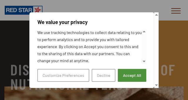 Screenshot of redstarnutritionalyeast.com