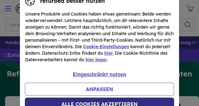 Screenshot of refurbed.de