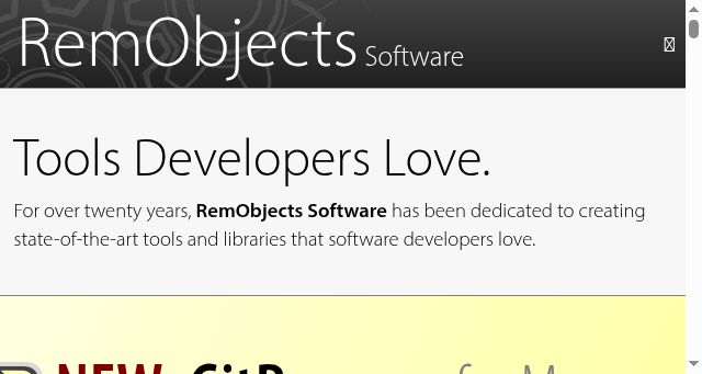 Screenshot of remobjects.com